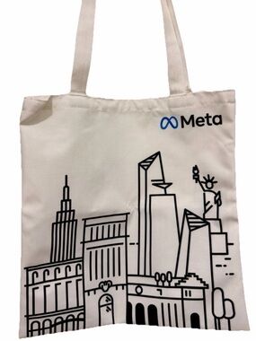 Meta White Shoulder Tote Bag with NYC Skyline